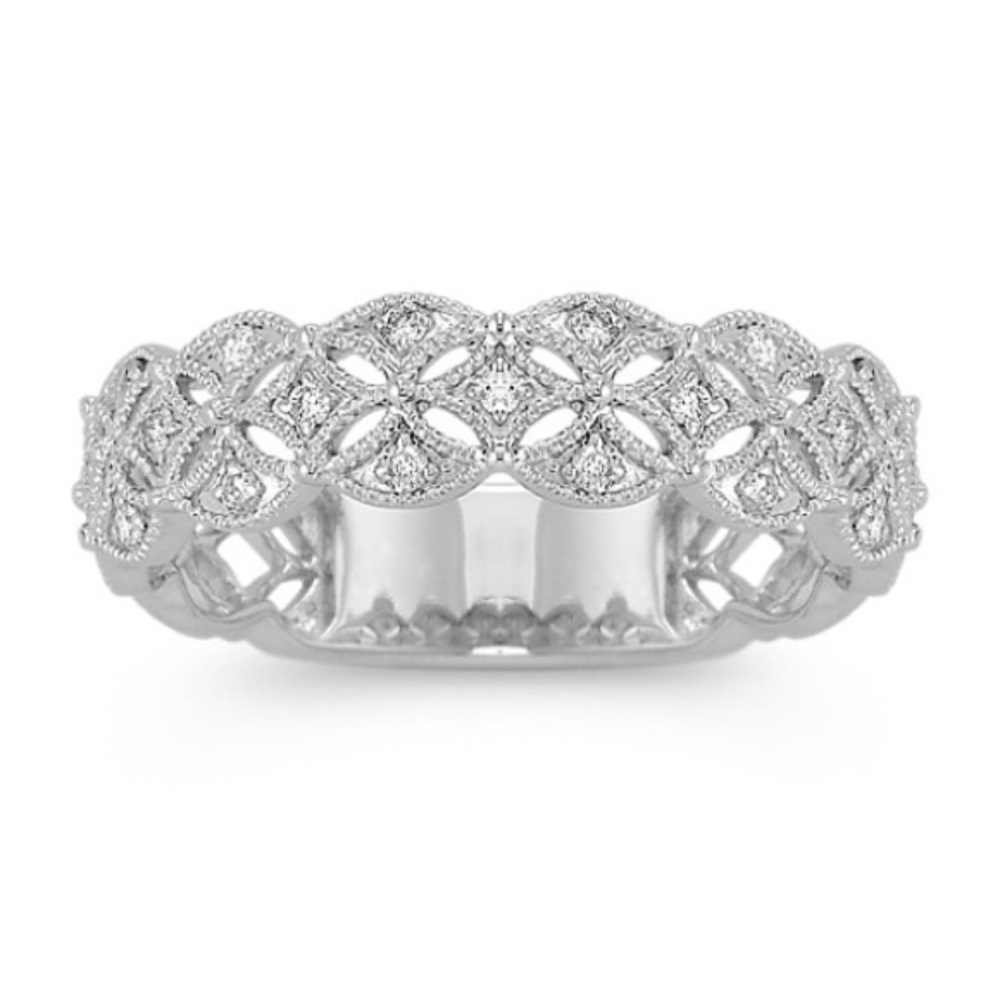 Shane Co. White Gold Vintage Diamond Wedding Band Size 6 Never Worn